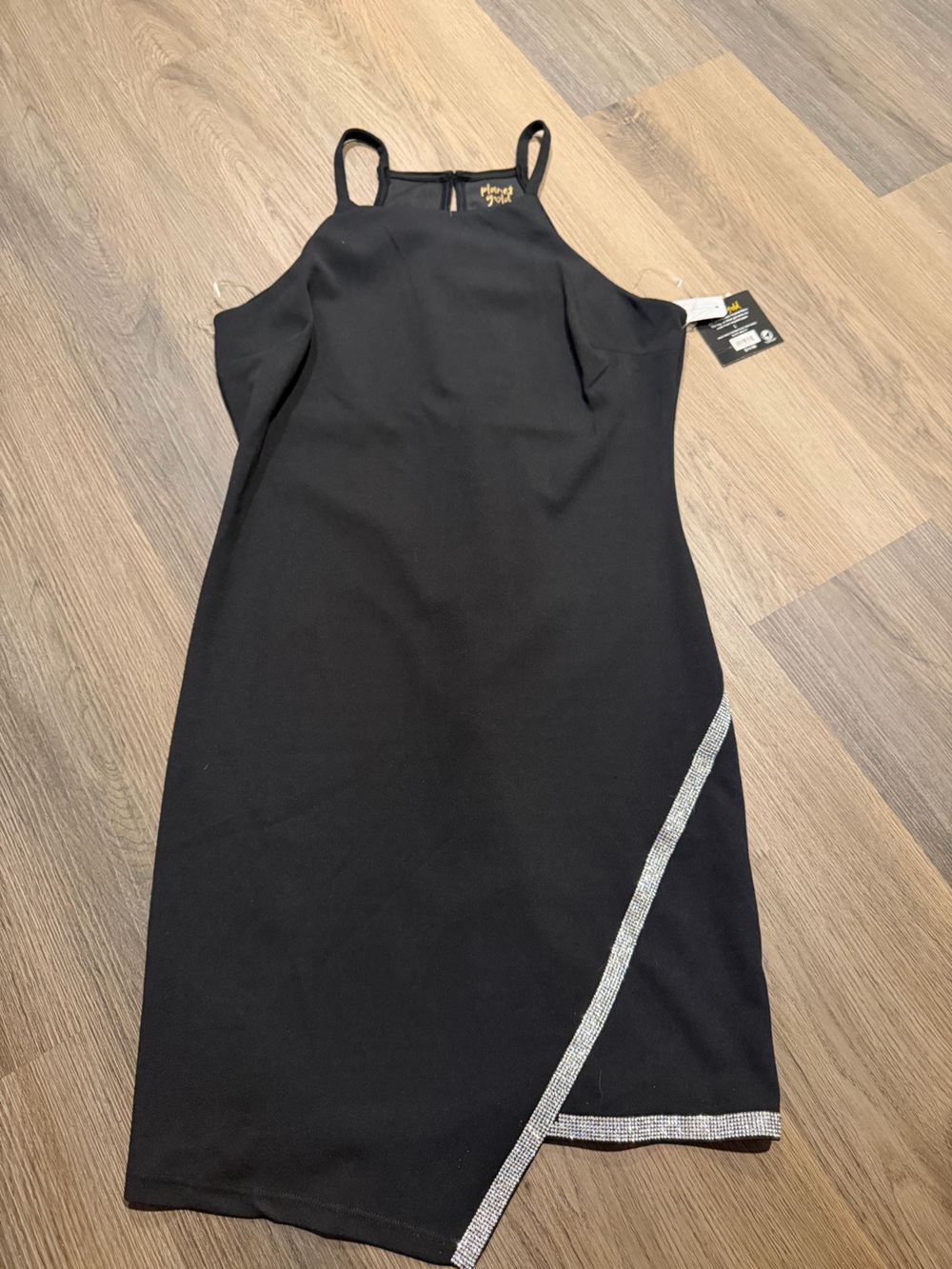 Planet Gold Black Bodycon Dress with Rhinestone Trim
